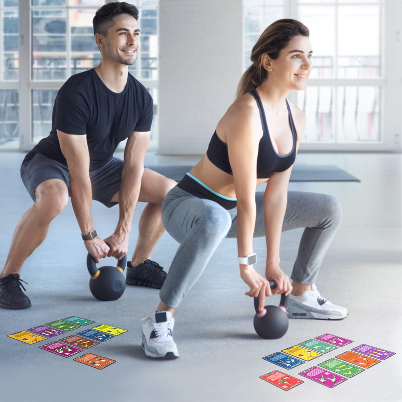 Stack 52 Kettlebell Exercise Cards. Workout Playing Card Game. Video Instructions Included. Learn Kettle Bell Moves and Conditioning Drills. Home Fitness Training Program. (2019 Updated Deck) - Image 2
